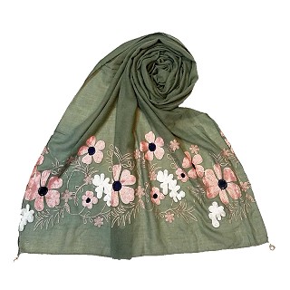 Limited edition embroidered flower hijab - Green